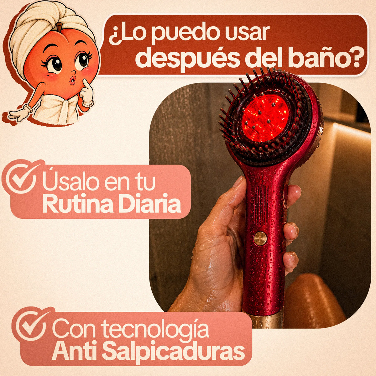 Cepillo Masajeador Capilar Aplicador Aceite Luz Roja 3 en 1