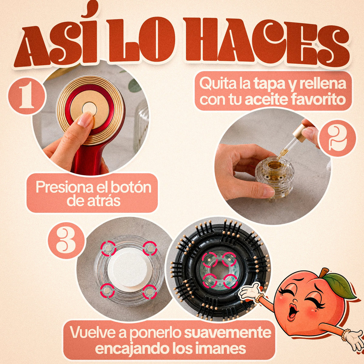 Cepillo Masajeador Capilar Aplicador Aceite Luz Roja 3 en 1