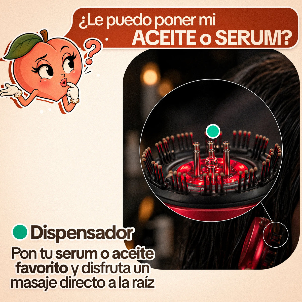 Cepillo Masajeador Capilar Aplicador Aceite Luz Roja 3 en 1