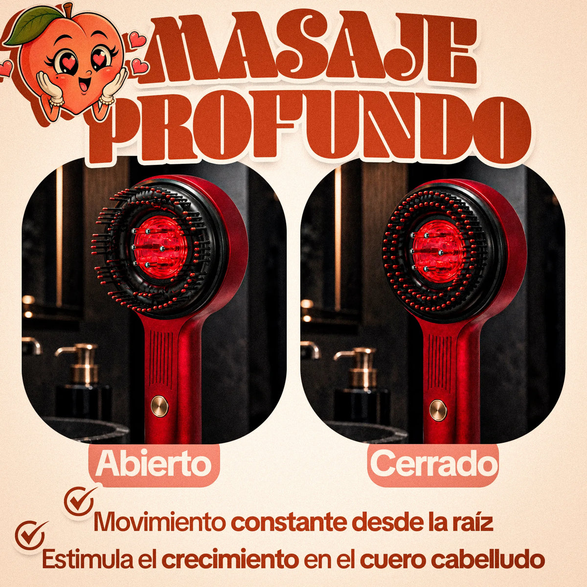 Cepillo Masajeador Capilar Aplicador Aceite Luz Roja 3 en 1